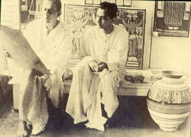 Jamini Roy in his Studio with a guest c. 1950